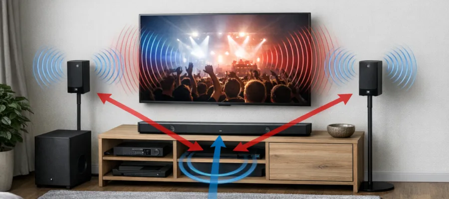 Optimale Soundbar-Lautsprecher Platzierung fuer bestmoeglichen Klang im Wohnzimmer